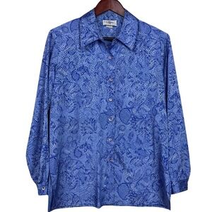 Vintage Da Rue for Neil's Blouse Women Paisley Sz 14 Blue Classic Disco USA-Made